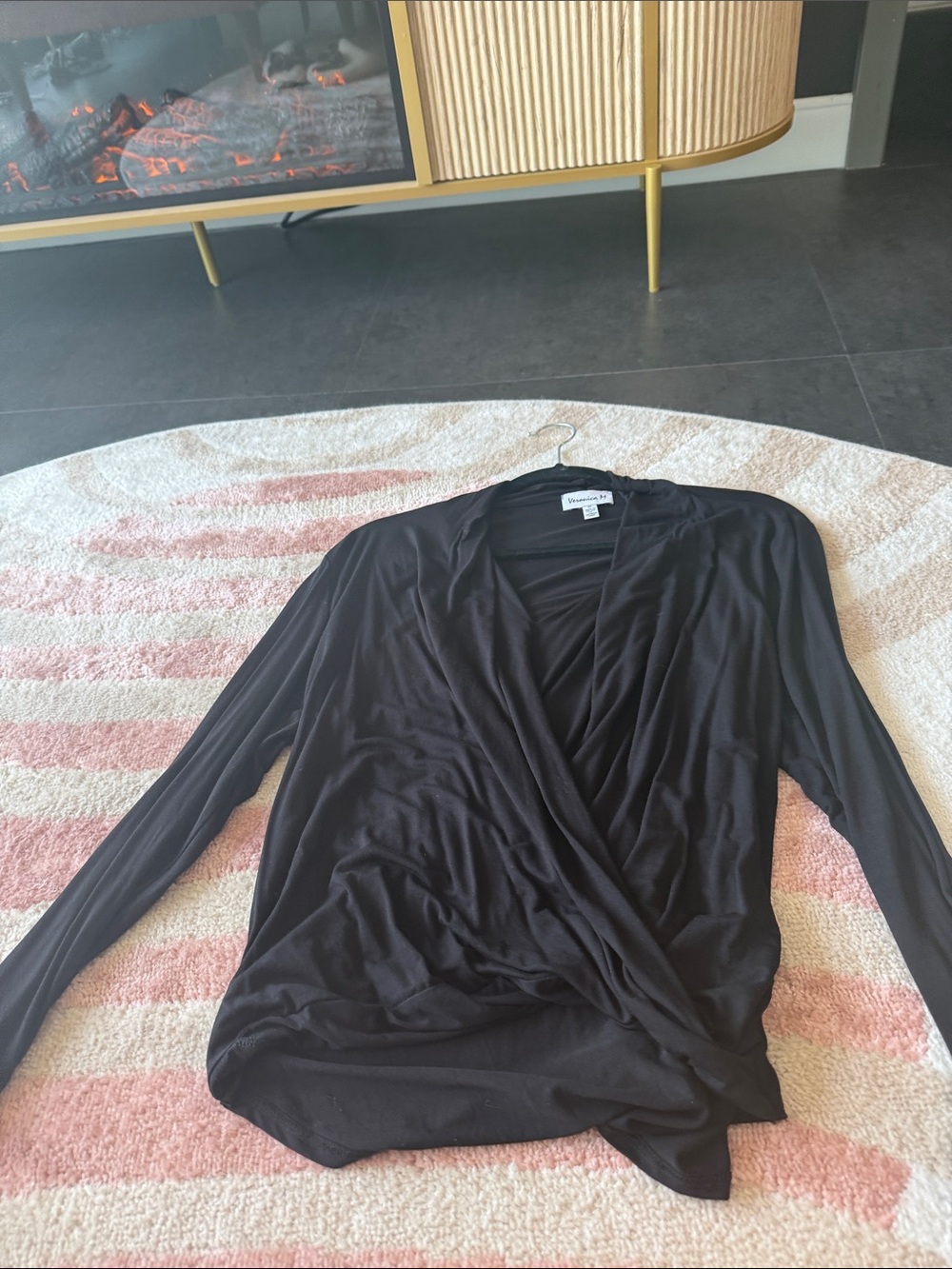 Veronica M Black Wrap-Front Long Sleeve Top